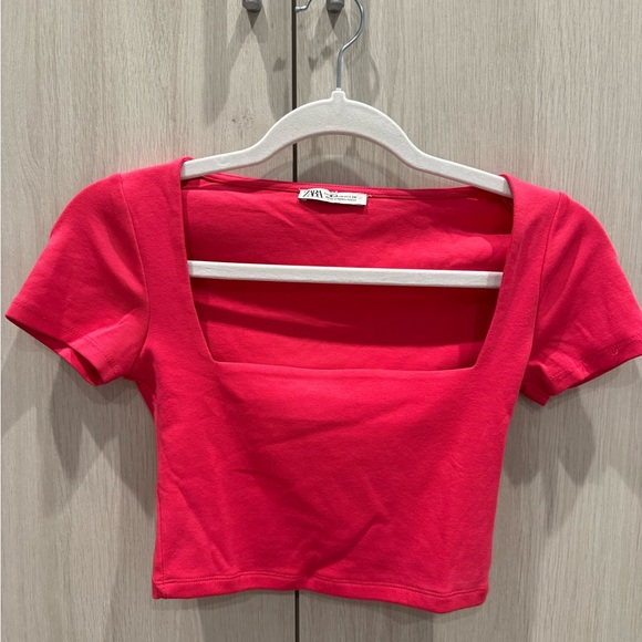 Zara Vibrant Red Square Neck Crop Top - Picture 2 of 4